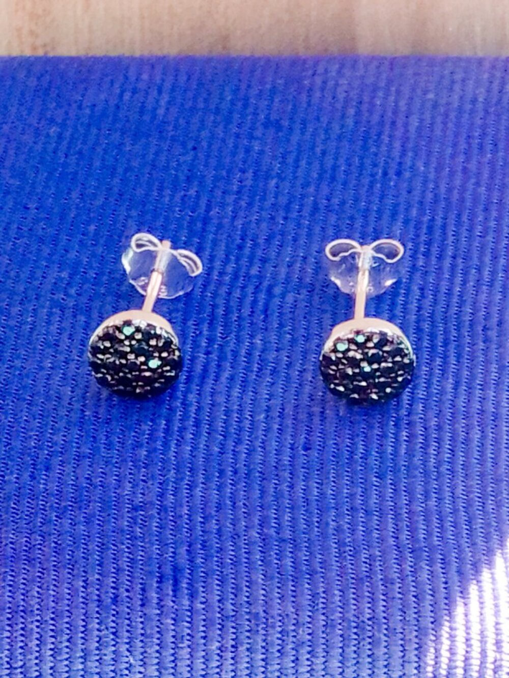 925 Sterling Silver Black Spinel Pave' Set Stud Earrings HSN Signed YGL